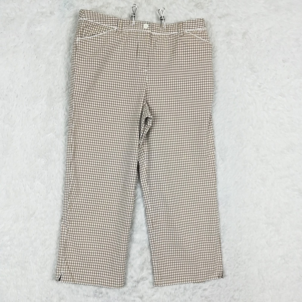 Vtg Talbots Womens Pants Capri Brown White Gingham Plaid Mid Rise 8